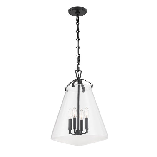 Crystorama Voss 4 Light 15" Pendant, Matte Black/Clear - VSS-7015-MK