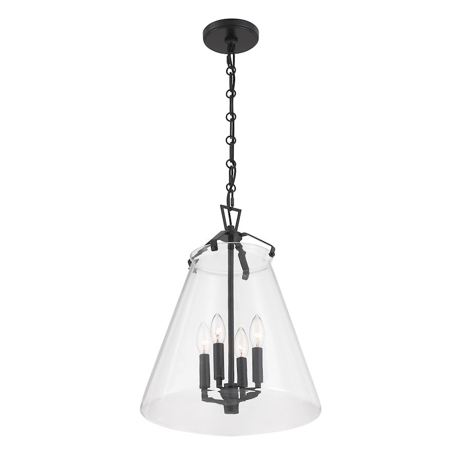 Crystorama Voss 4 Light 15" Pendant, Matte Black/Clear