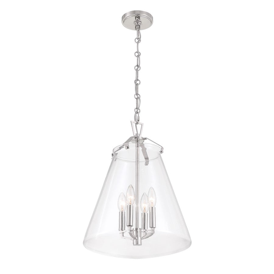 Crystorama Voss 4 Light 15" Pendant, Polished Nickel/Clear