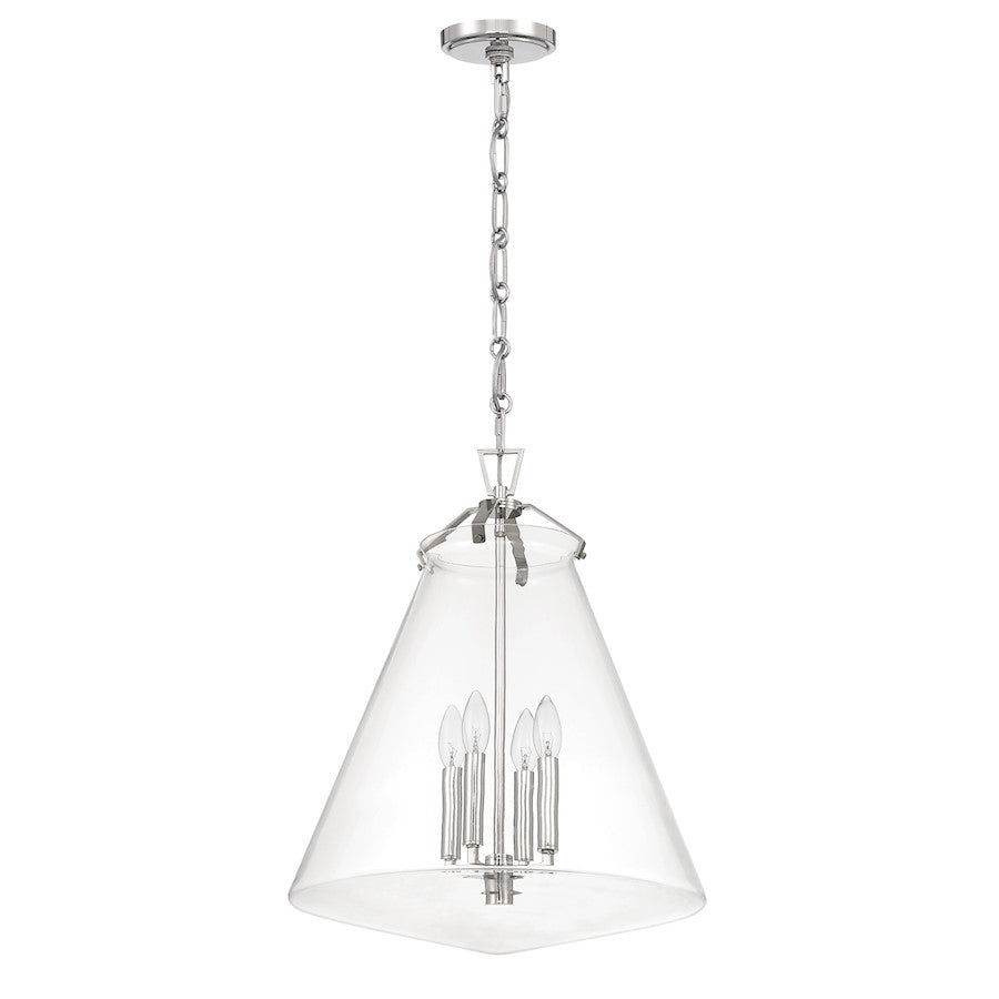 Crystorama Voss 4 Light 18" Pendant, Polished Nickel/Clear