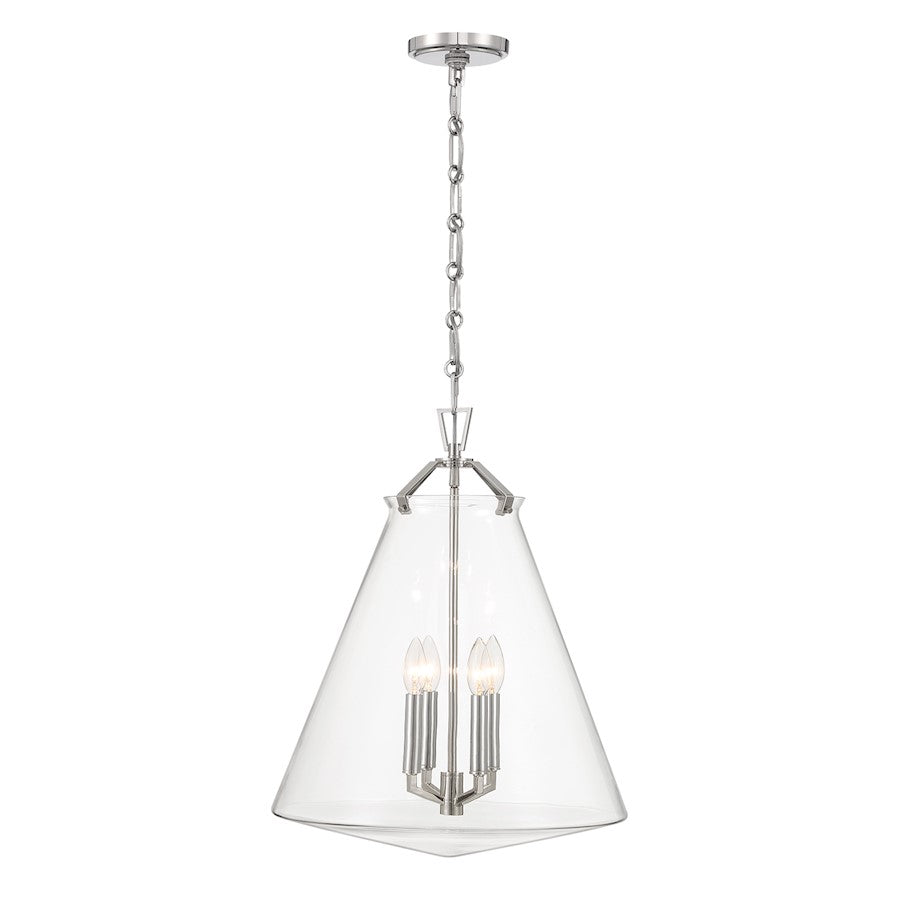 Crystorama Voss 4 Light 18" Pendant, Polished Nickel/Clear