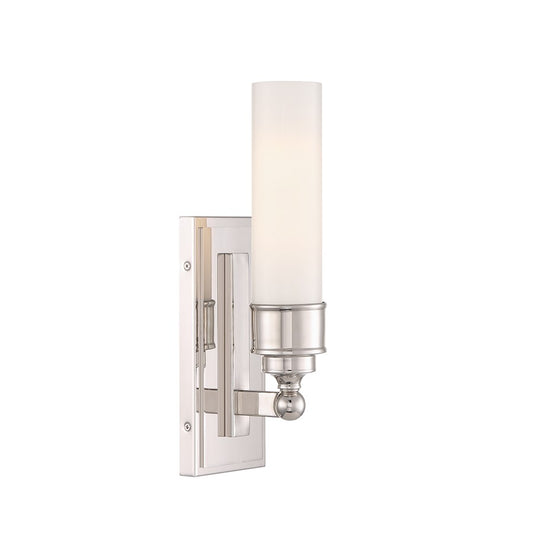Crystorama Wilcox 1 Light Sconce, Polished Nickel/White - WLX-301-PN