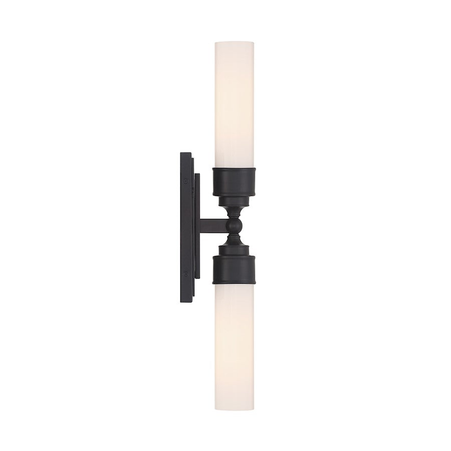 Crystorama Wilcox 2 Light Sconce, Matte Black/White