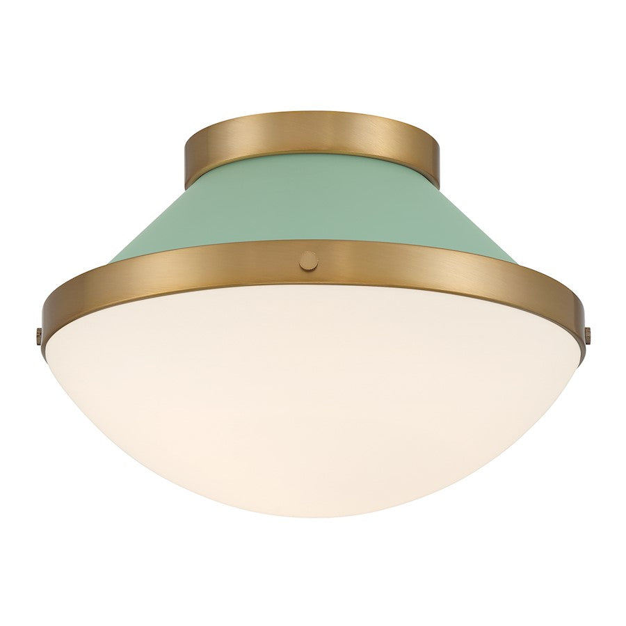 Crystorama Xander 1 Light Flush Mount, Vibrant Gold/Green/White - XAN-8001-VG-GR
