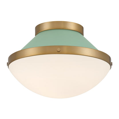 Crystorama Xander 1 Light Flush Mount, Vibrant Gold/Green/White - XAN-8001-VG-GR