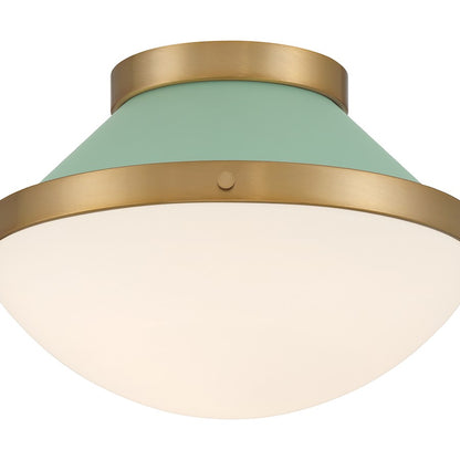 Crystorama Xander 1 Light Flush Mount, Vibrant Gold/Green/White