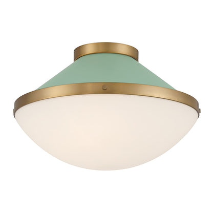 Crystorama Xander 2 Light Flush Mount, Vibrant Gold/Green/White - XAN-8002-VG-GR