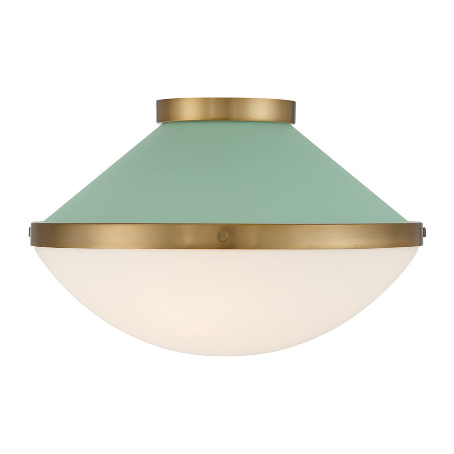 Crystorama Xander 2 Light Flush Mount, Vibrant Gold/Green/White