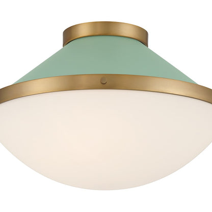 Crystorama Xander 2 Light Flush Mount, Vibrant Gold/Green/White