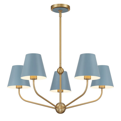 Crystorama Xavier 5Lt Chandelier, Vibrant Gold/Blue/Blue/White - XAV-B9315-VG-BL