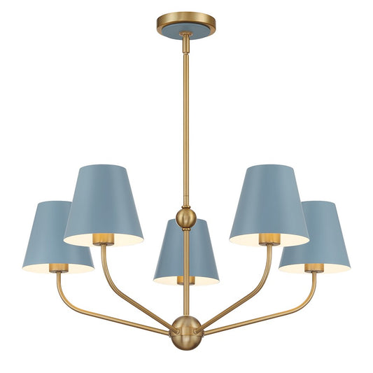 Crystorama Xavier 5Lt Chandelier, Vibrant Gold/Blue/Blue/White - XAV-B9315-VG-BL