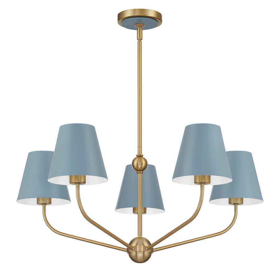 Crystorama Xavier 5Lt Chandelier, Vibrant Gold/Blue/Blue/White