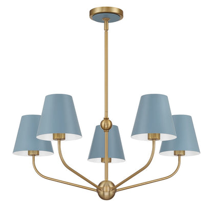 Crystorama Xavier 5Lt Chandelier, Vibrant Gold/Blue/Blue/White