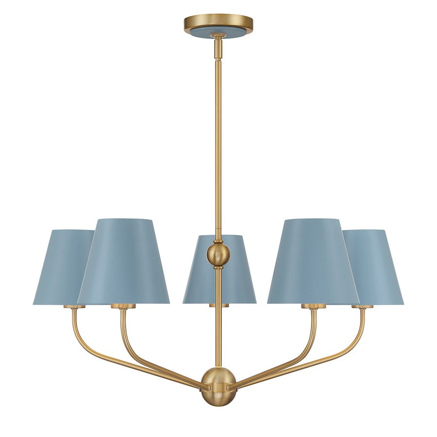 Crystorama Xavier 5Lt Chandelier, Vibrant Gold/Blue/Blue/White