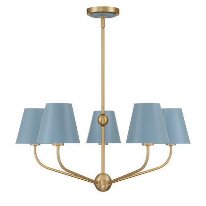 Crystorama Xavier 5Lt Chandelier, Vibrant Gold/Blue/Blue/White