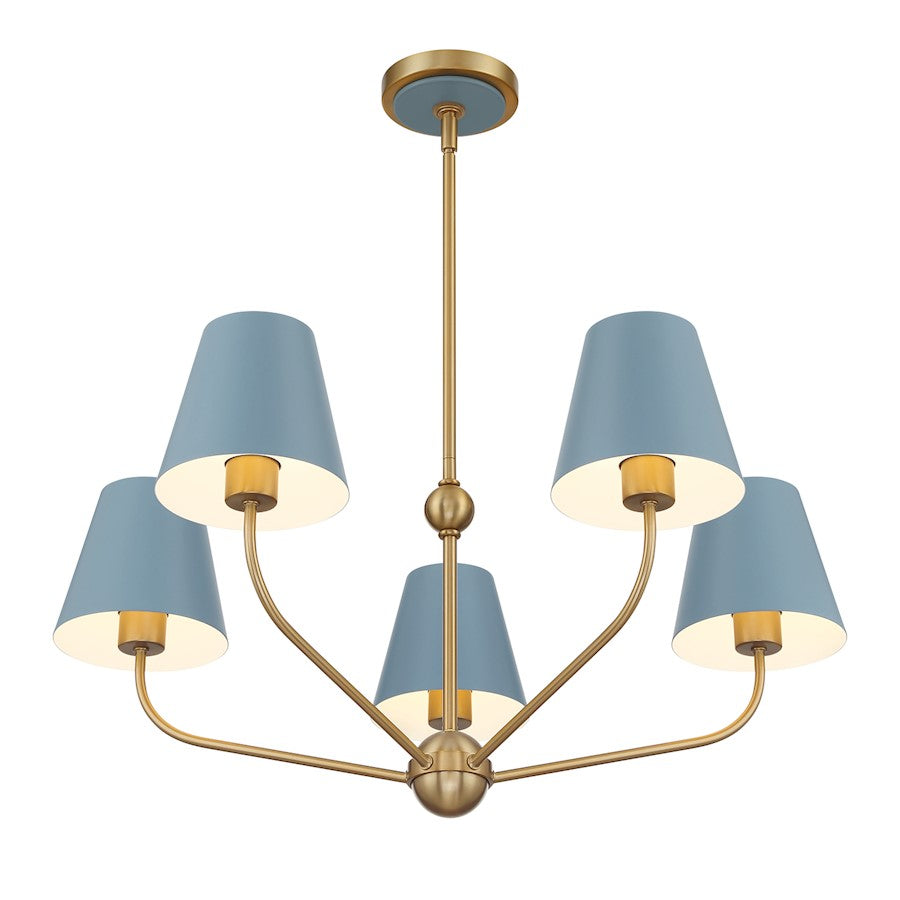 Crystorama Xavier 5Lt Chandelier, Vibrant Gold/Blue/Blue/White