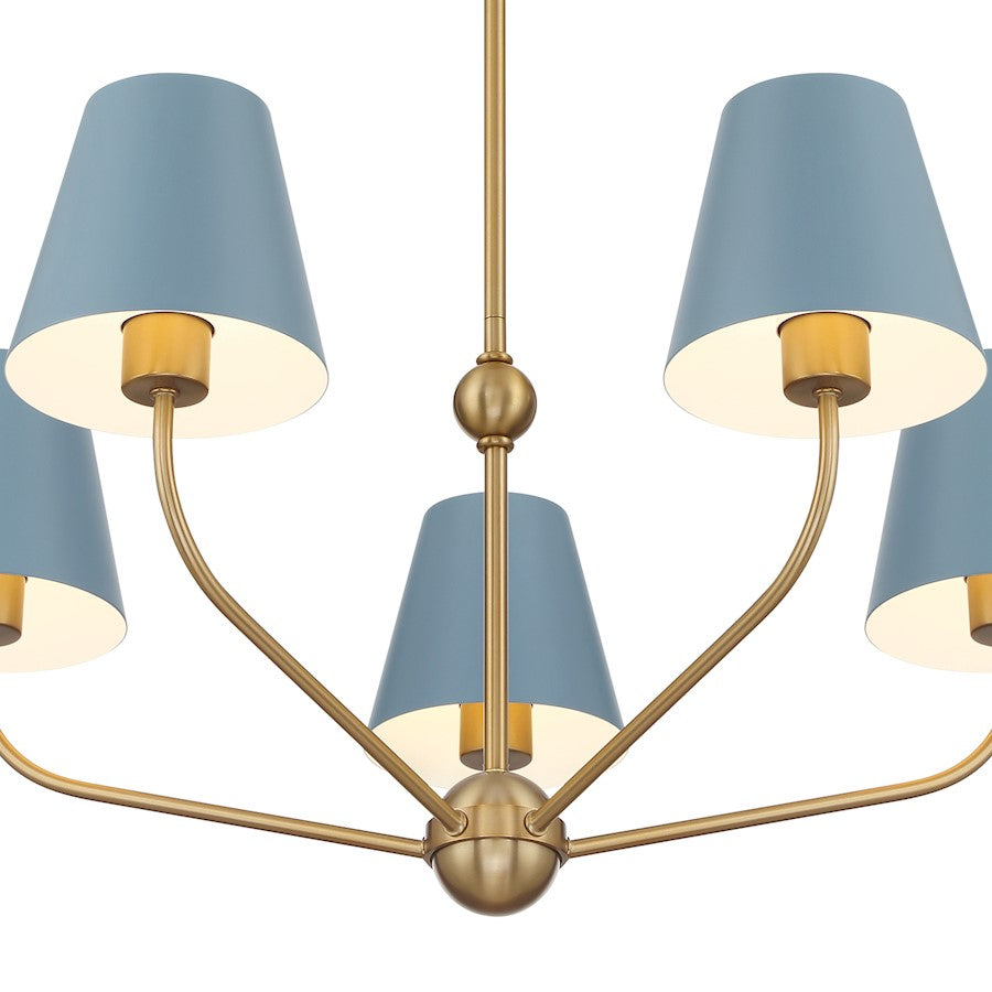 Crystorama Xavier 5Lt Chandelier, Vibrant Gold/Blue/Blue/White
