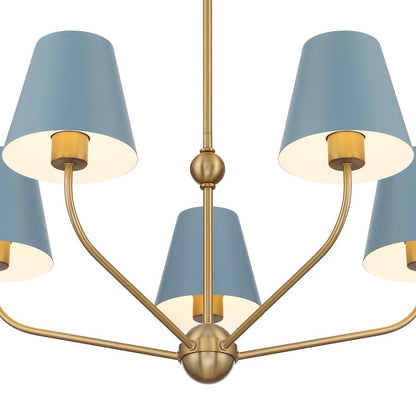 Crystorama Xavier 5Lt Chandelier, Vibrant Gold/Blue/Blue/White