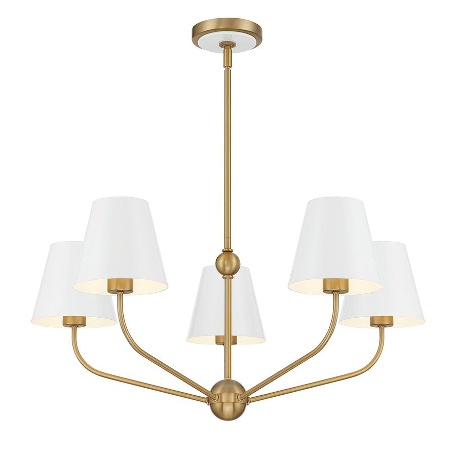 Crystorama Xavier 5 Light Chandelier, Vibrant Gold/White/White - XAV-B9315-VG-WH