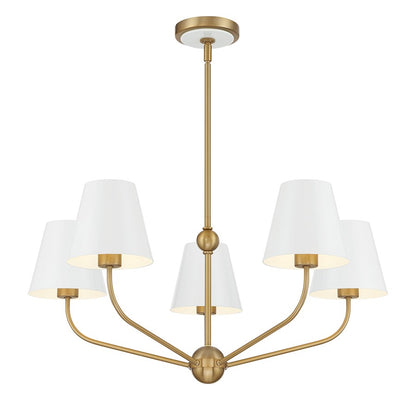 Crystorama Xavier 5 Light Chandelier, Vibrant Gold/White/White - XAV-B9315-VG-WH
