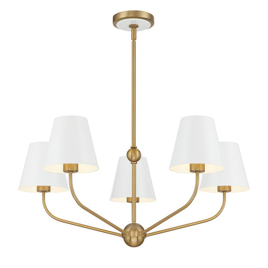 Crystorama Xavier 5 Light Chandelier, Vibrant Gold/White/White - XAV-B9315-VG-WH