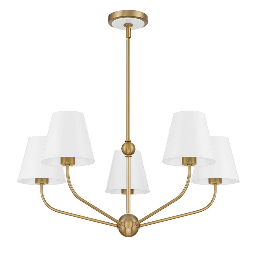 Crystorama Xavier 5 Light Chandelier, Vibrant Gold/White/White