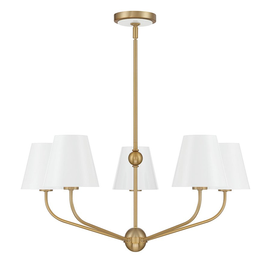 Crystorama Xavier 5 Light Chandelier, Vibrant Gold/White/White