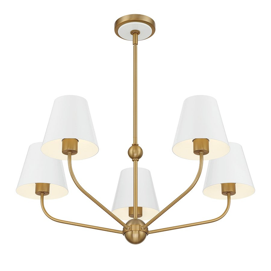 Crystorama Xavier 5 Light Chandelier, Vibrant Gold/White/White