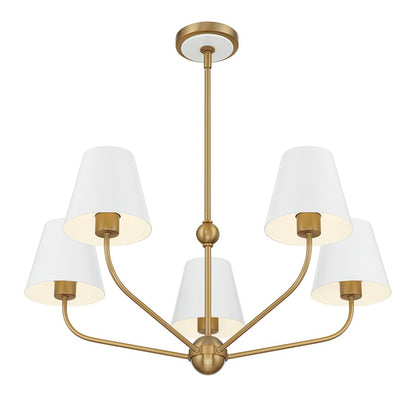 Crystorama Xavier 5 Light Chandelier, Vibrant Gold/White/White