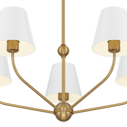 Crystorama Xavier 5 Light Chandelier, Vibrant Gold/White/White
