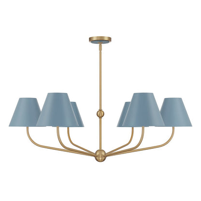Crystorama Xavier 6Lt 40" Chandelier, Gold/Blue/Blue/White