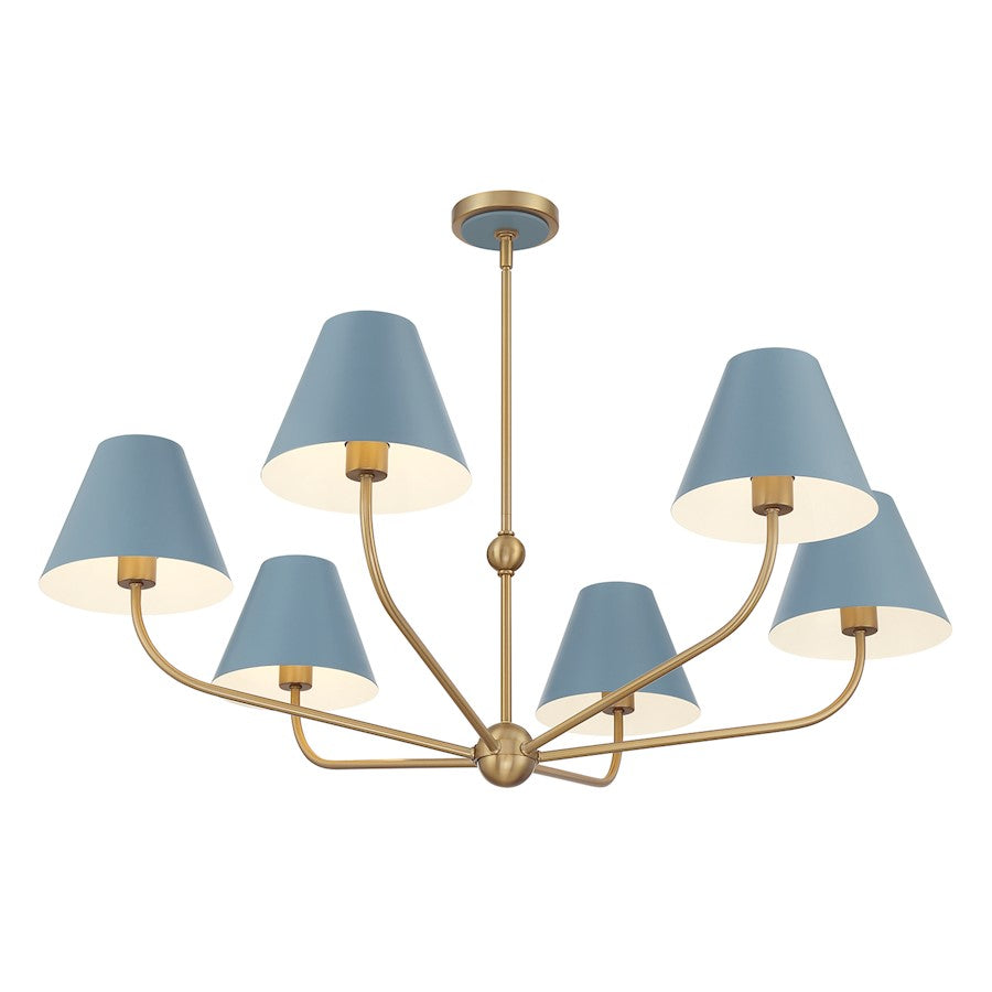 Crystorama Xavier 6Lt 40" Chandelier, Gold/Blue/Blue/White