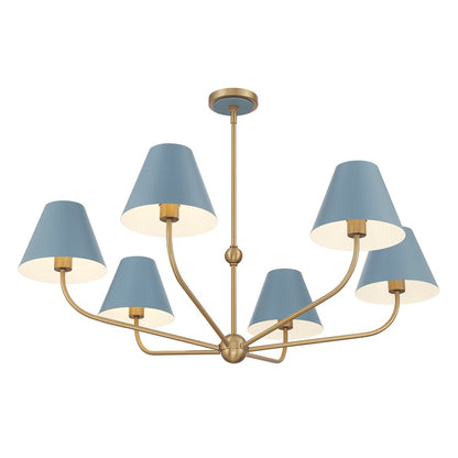 Crystorama Xavier 6Lt 40" Chandelier, Gold/Blue/Blue/White