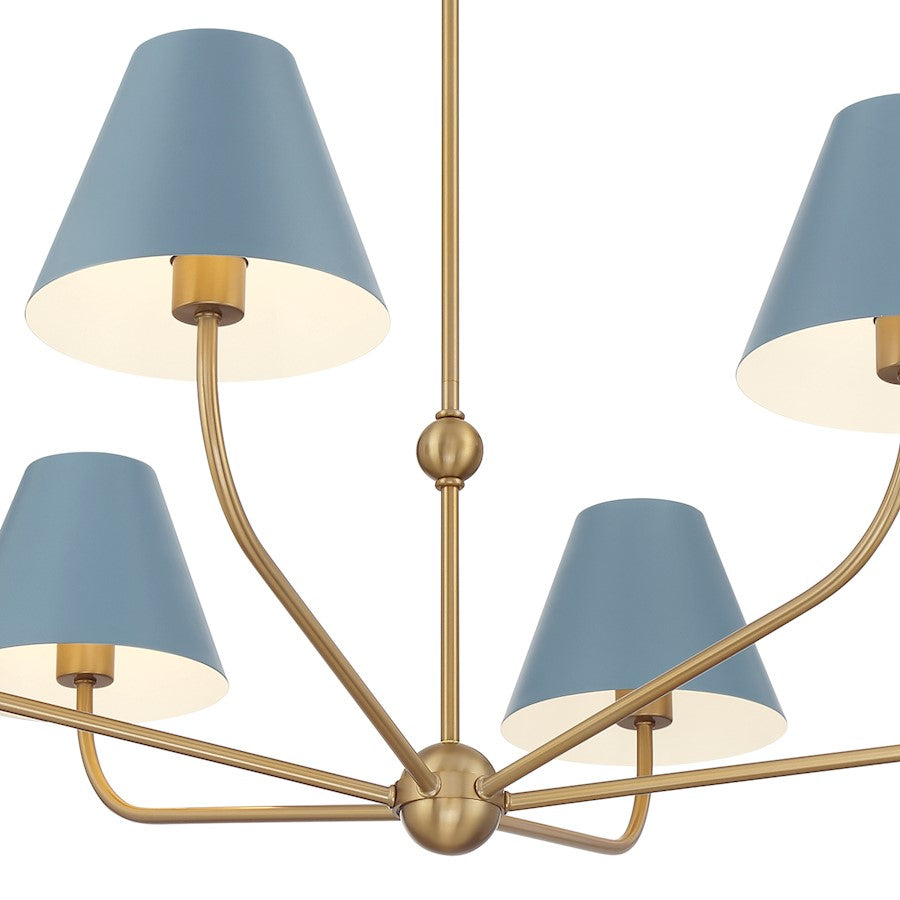Crystorama Xavier 6Lt 40" Chandelier, Gold/Blue/Blue/White
