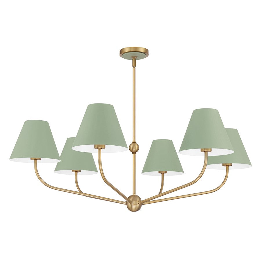 Crystorama Xavier 6Lt 40" Chandelier, Vibrant Gold/Green/White