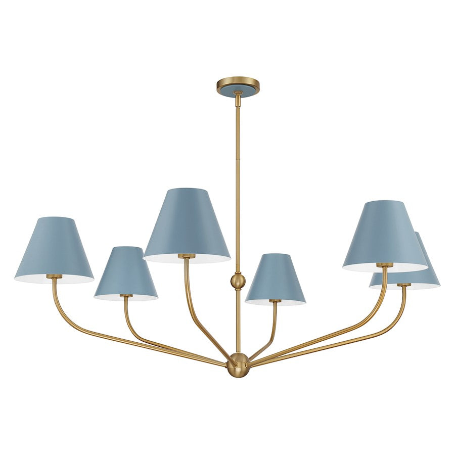 Crystorama Xavier 6Lt 48" Chandelier, Gold/Blue/Blue/White