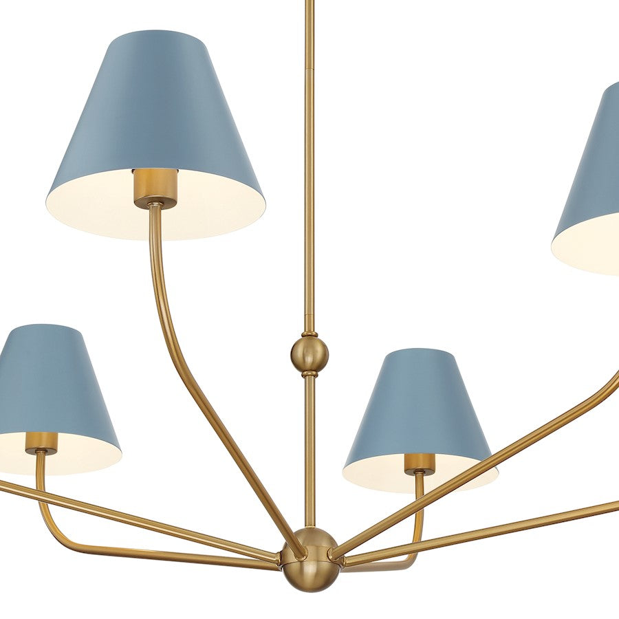 Crystorama Xavier 6Lt 48" Chandelier, Gold/Blue/Blue/White