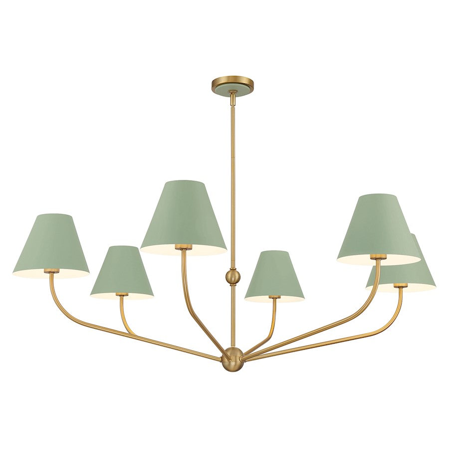 Crystorama Xavier 6Lt 48" Chandelier, Vibrant Gold/Green/White - XAV-B9319-VG-GR