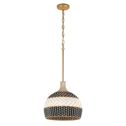 Crystorama Zanzibar 3 Light Pendant, Soft Gold/Rattan/Black - ZAN-9003-SG-MK