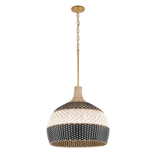 Crystorama Zanzibar 5 Light Pendant, Soft Gold/Rattan/Black - ZAN-9005-SG-MK
