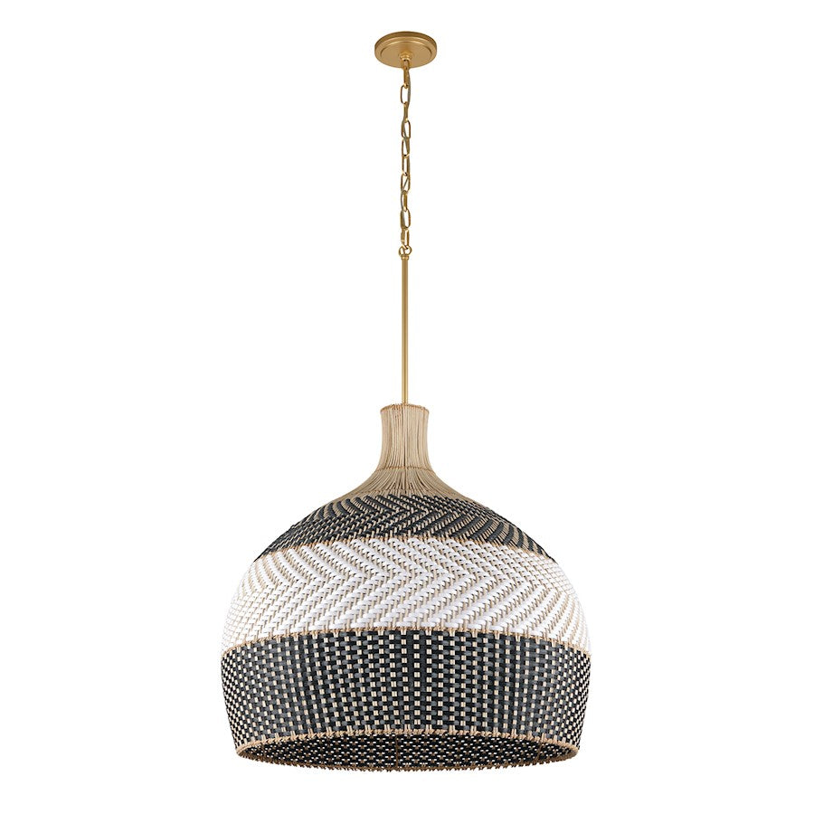 Crystorama Zanzibar 6 Light Pendant, Soft Gold/Rattan/Black