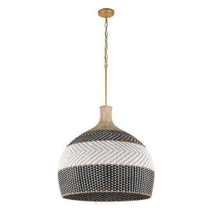 Crystorama Zanzibar 6 Light Pendant, Soft Gold/Rattan/Black