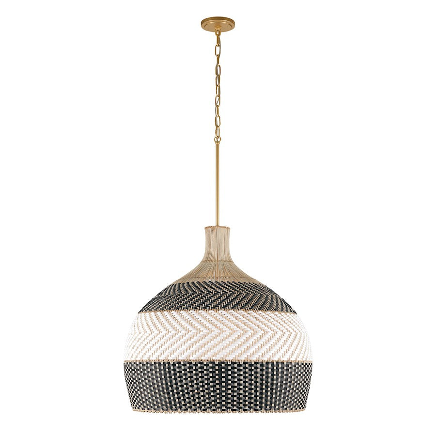 Crystorama Zanzibar 6 Light Pendant, Soft Gold/Rattan/Black