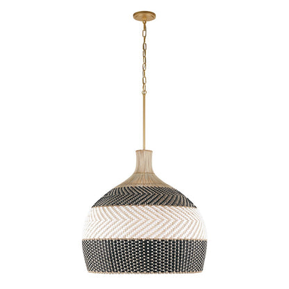 Crystorama Zanzibar 6 Light Pendant, Soft Gold/Rattan/Black
