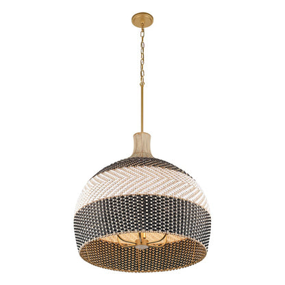 Crystorama Zanzibar 6 Light Pendant, Soft Gold/Rattan/Black