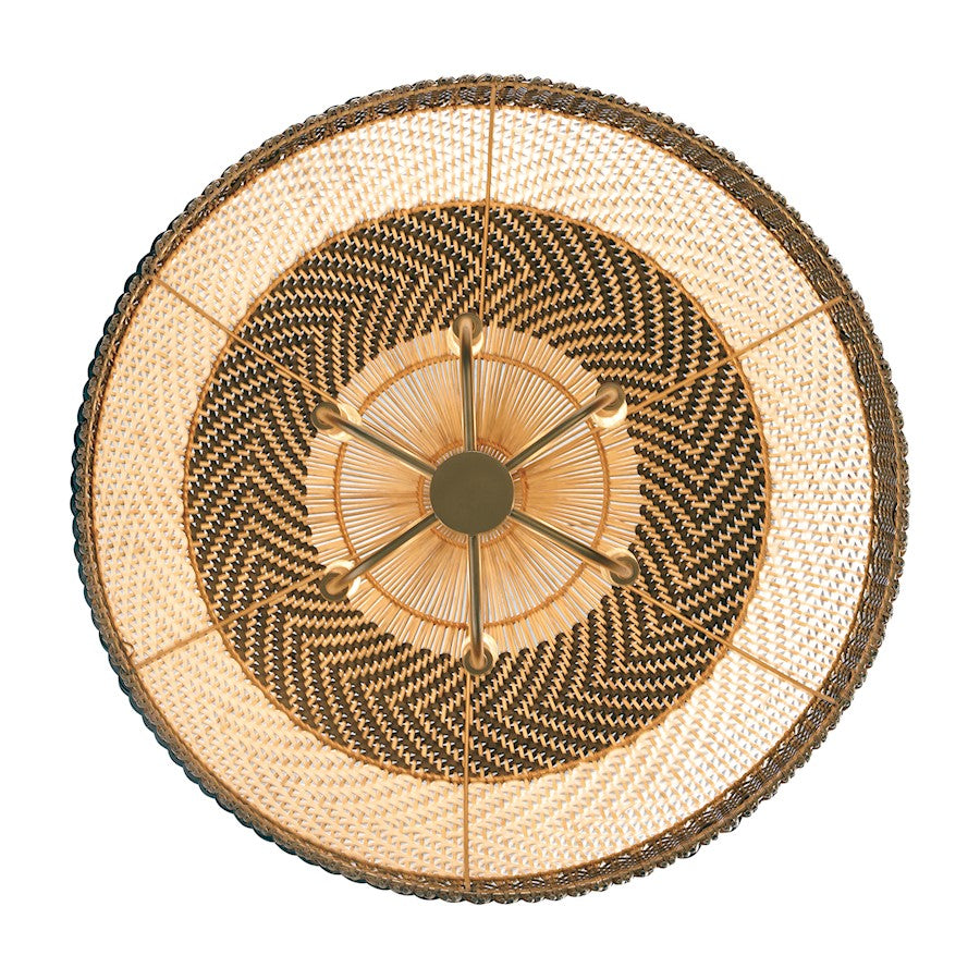Crystorama Zanzibar 6 Light Pendant, Soft Gold/Rattan/Black
