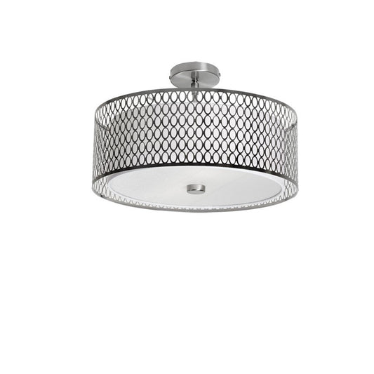 Dainolite 17in 3-Light Flush Mount | Modern Satin Chrome and White Fabric | Bedroom & Hallway Ceiling Light | 17 x 8.5 in | Model 1015-16FH-SC