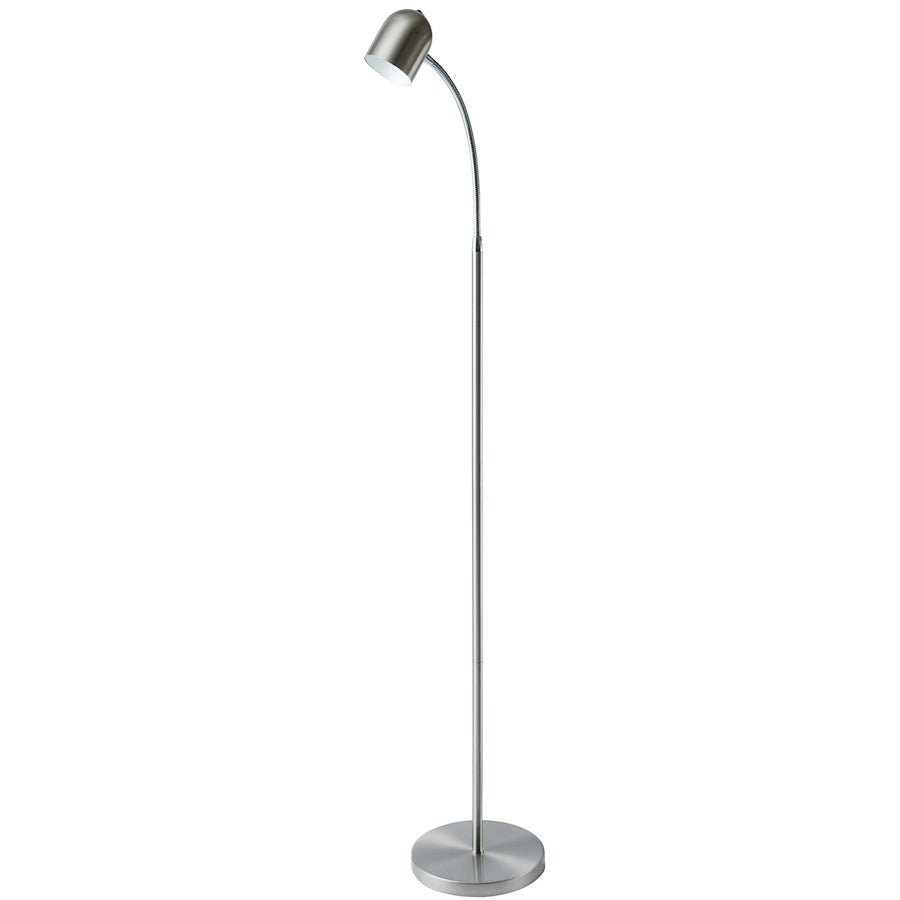 Dainolite 53in LED Floor Lamp | Satin Chrome Metal with Polished Chrome Accents | Living Room & Reading Nook | 400 Lumens, 3000K | Model 123LEDF-SC