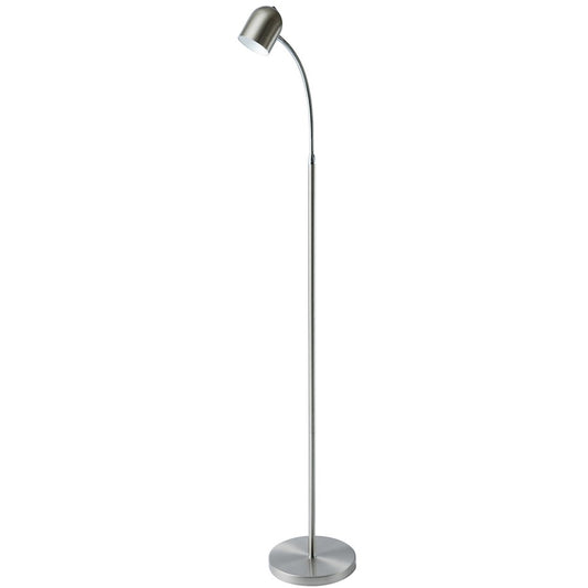 Dainolite 53in LED Floor Lamp | Satin Chrome Metal with Polished Chrome Accents | Living Room & Reading Nook | 400 Lumens, 3000K | Model 123LEDF-SC
