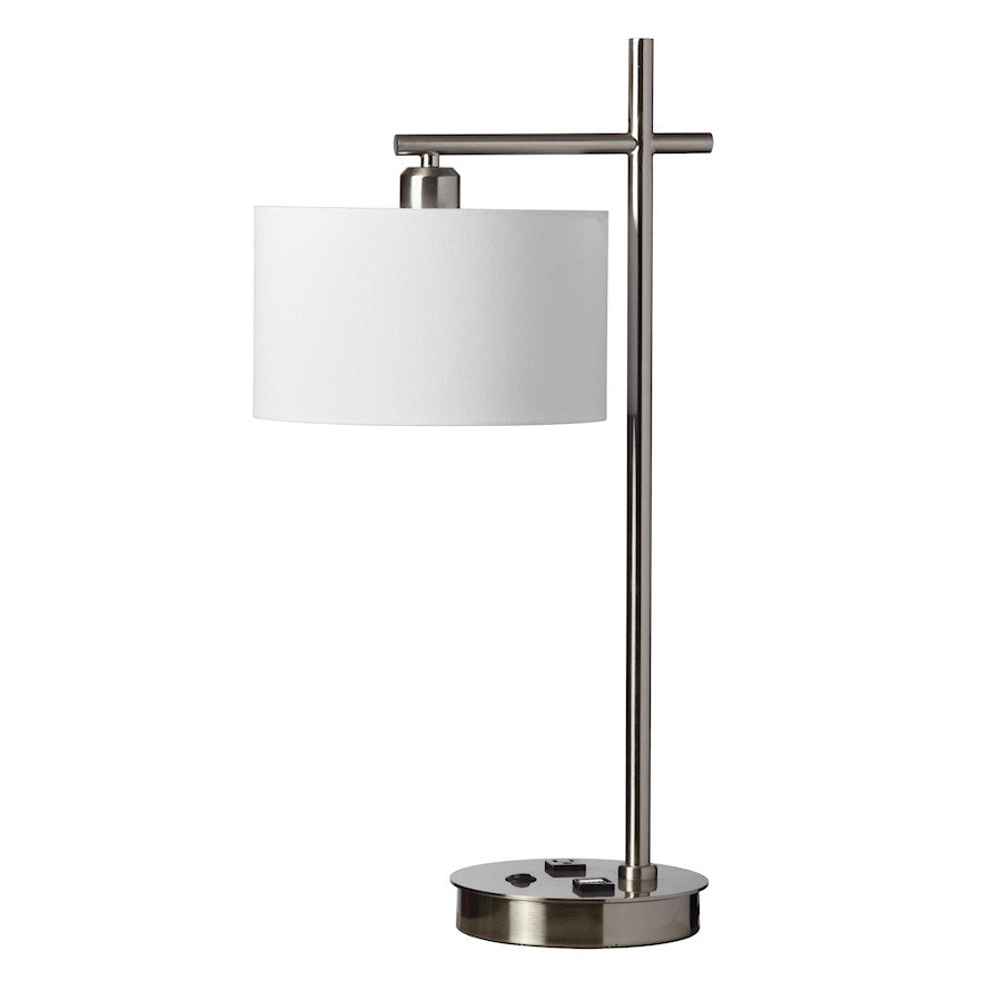 Dainolite 131T-SC 1-Light Table Lamp | Satin Chrome and White Linen Shade | Living Room & Bedside Accent | 26.5 in H, Dimmable, USB | Model 131T-SC